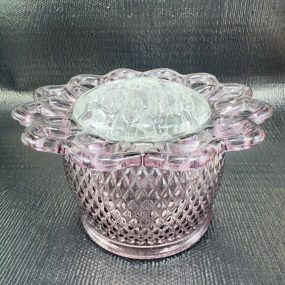 Imperial Glass Amethyst Lace Edge Diamond Point Flower Frog Clear Frog Vintage - Picture 1 of 12